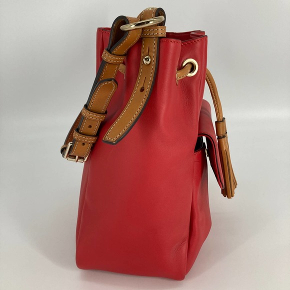 Dooney & Bourke, large, red, brown leather shoulder bag - Picture 2 of 16